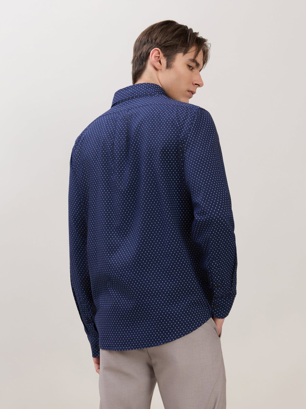 Nerelo - Smart Fit Printed Cotton Shirt - Navy Blue - Espanshe