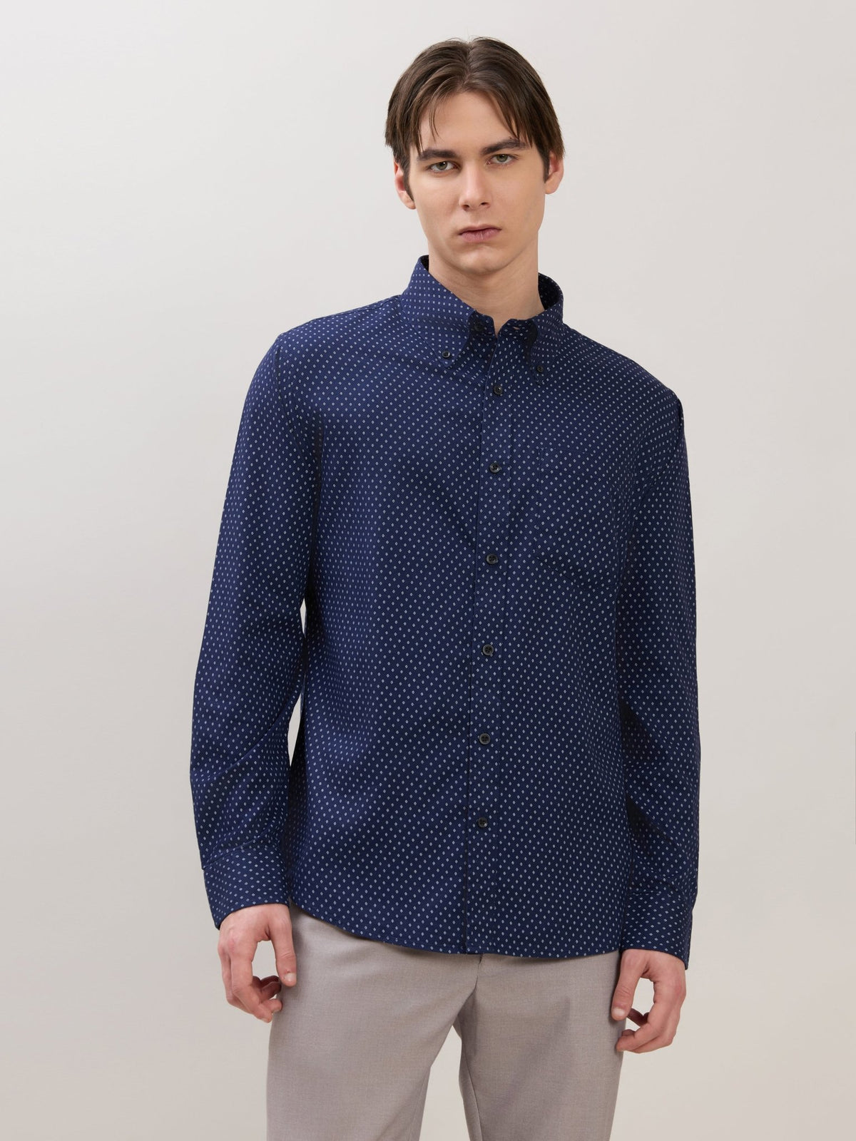 Nerelo - Smart Fit Printed Cotton Shirt - Navy Blue - Espanshe
