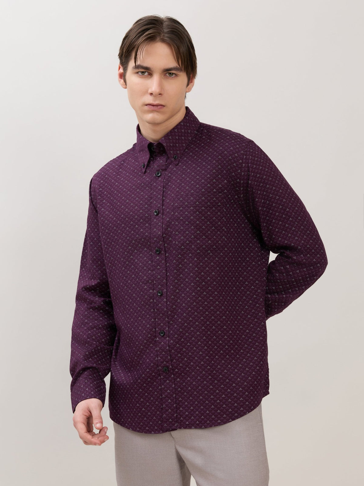 Nerelo - Smart Fit Printed Cotton Shirt - Dark Purple - Espanshe