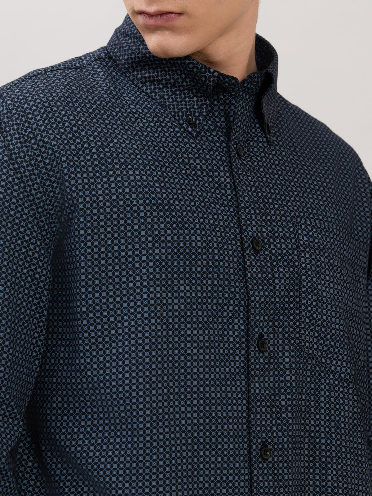 Nerelo - Smart Fit Printed Cotton Shirt - Midnight Blue - Espanshe