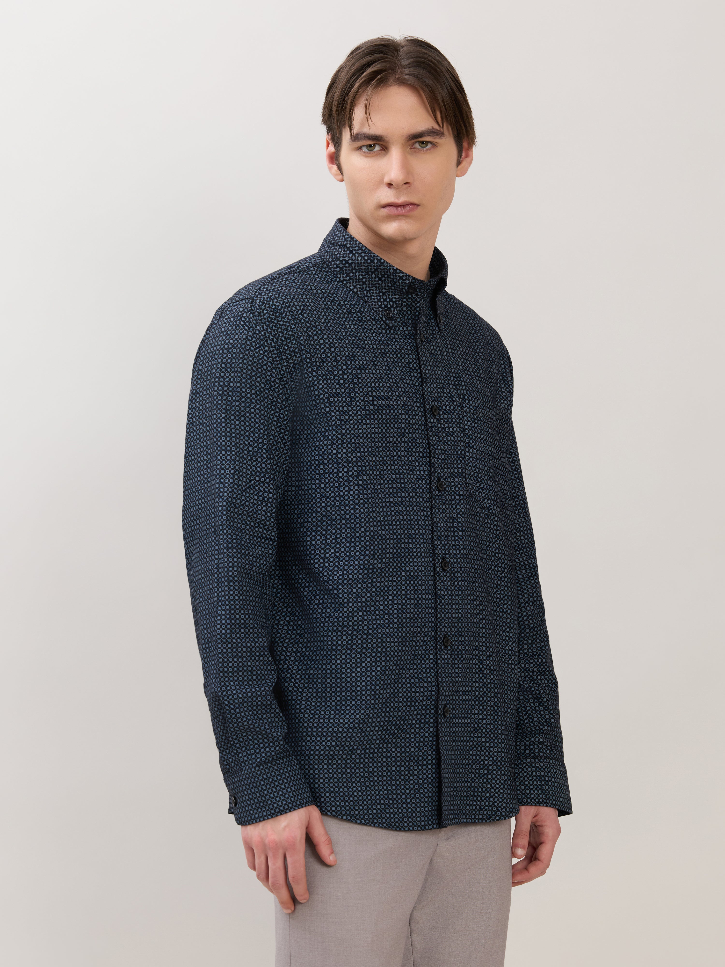 Nerelo - Smart Fit Printed Cotton Shirt - Midnight Blue