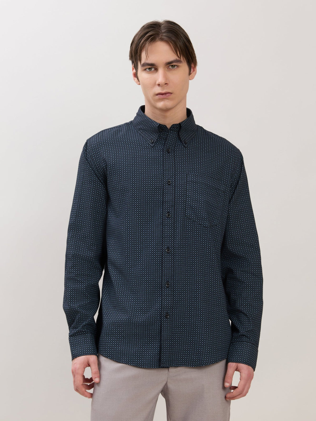 Nerelo - Smart Fit Printed Cotton Shirt - Midnight Blue - Espanshe