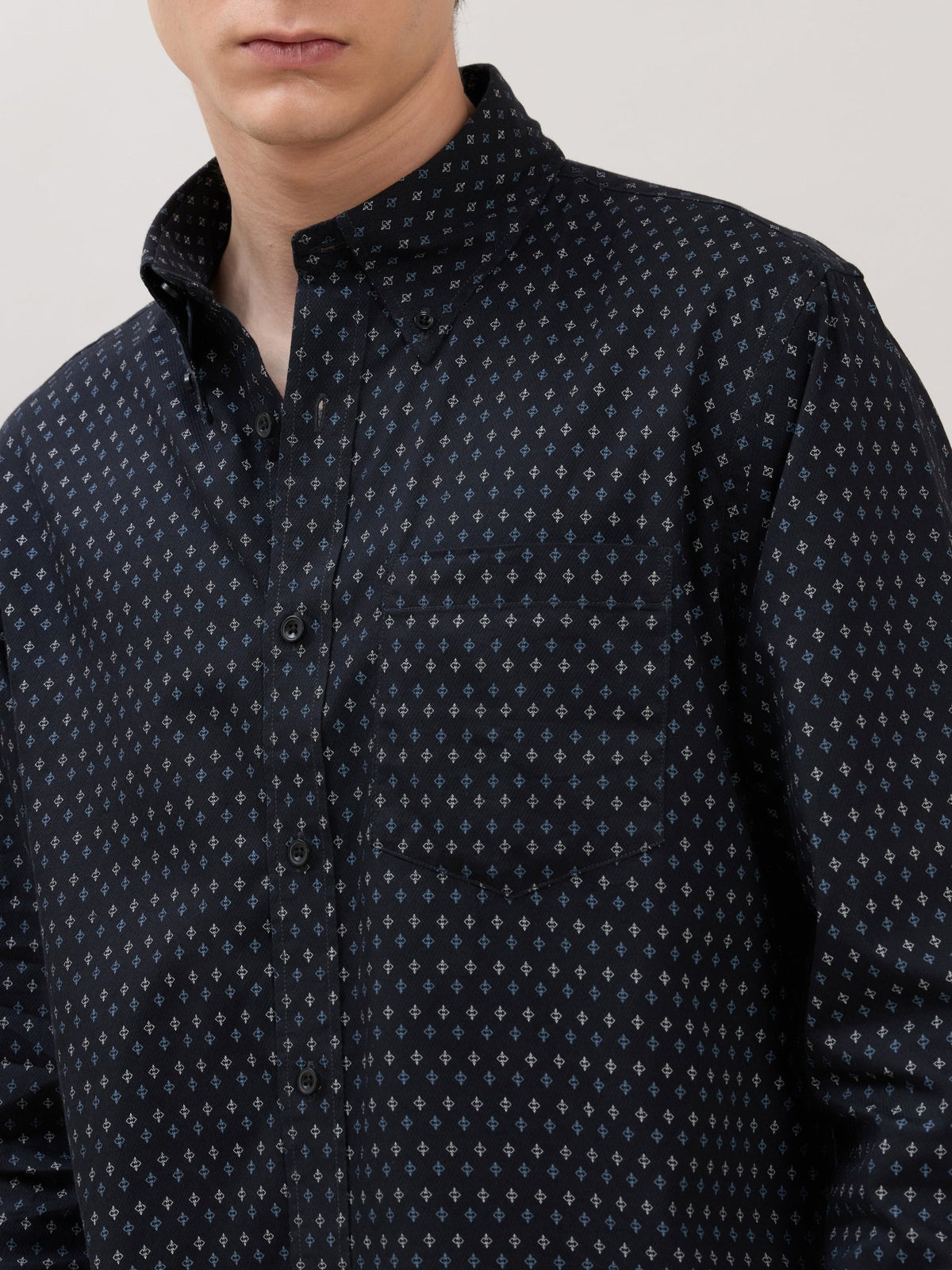 Nerelo - Smart Fit Printed Cotton Shirt - Sable Black - Espanshe