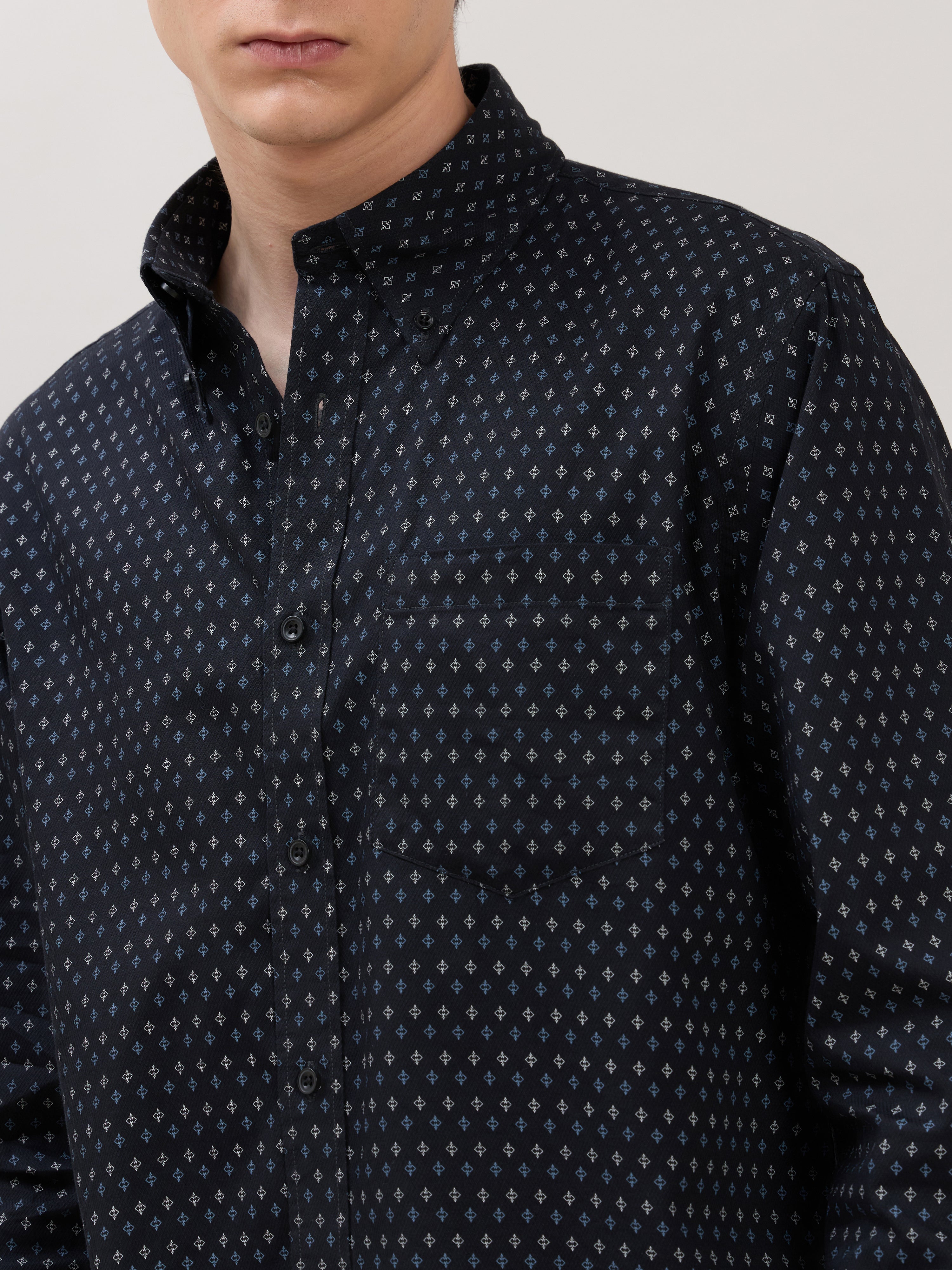 Men's Smart Fit Printed Cotton Shirt - Sable Black