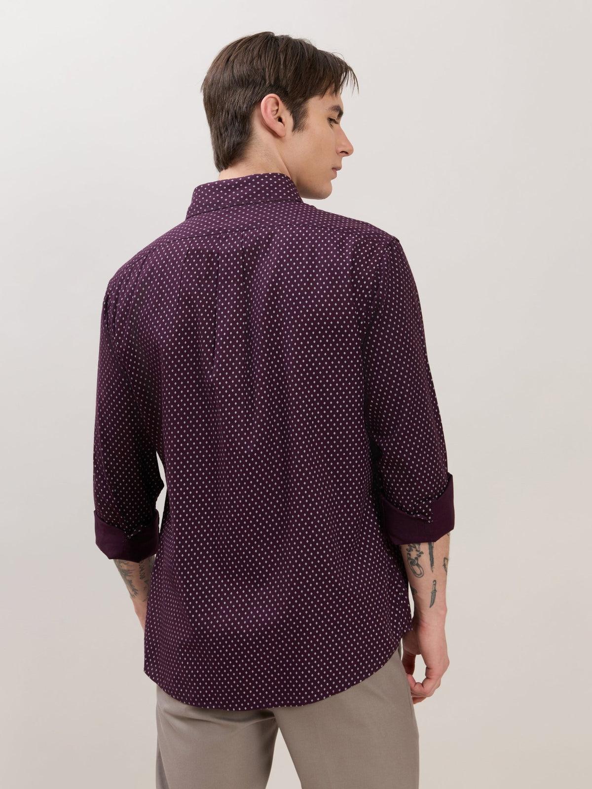 Nerelo - Smart Fit Printed Cotton Shirt - Dark Plum - Espanshe