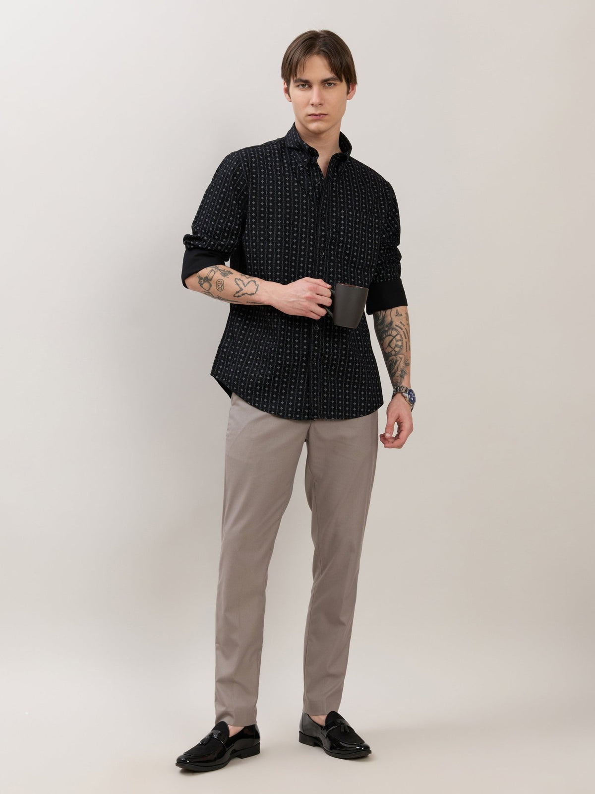 Nerelo - Smart Fit Printed Cotton Shirt - Black - Espanshe
