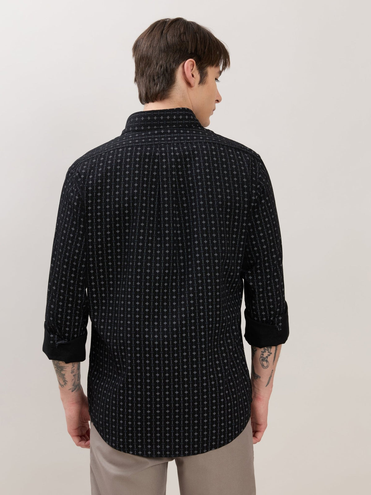 Nerelo - Smart Fit Printed Cotton Shirt - Black - Espanshe