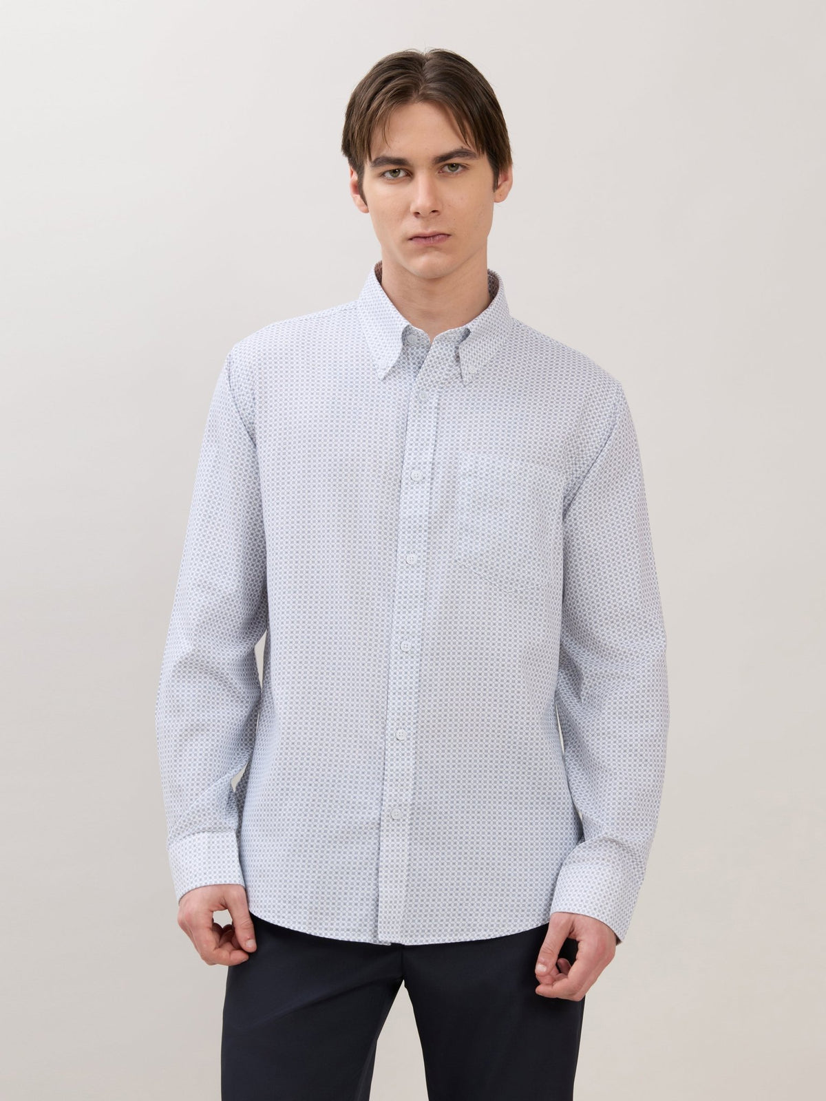 Nerelo - Smart Fit Printed Cotton Shirt - Light Blue - Espanshe