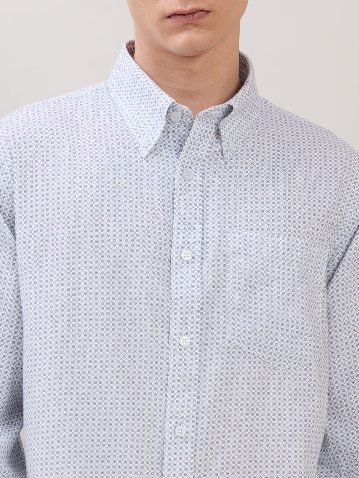 Nerelo - Smart Fit Printed Cotton Shirt - Light Blue - Espanshe