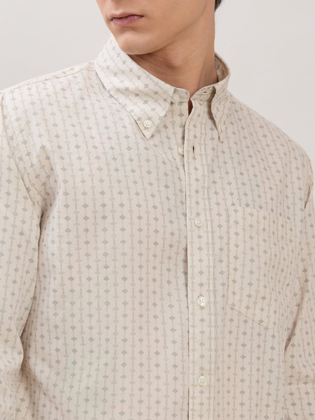 Nerelo - Smart Fit Printed Cotton Shirt - Light Beige - Espanshe