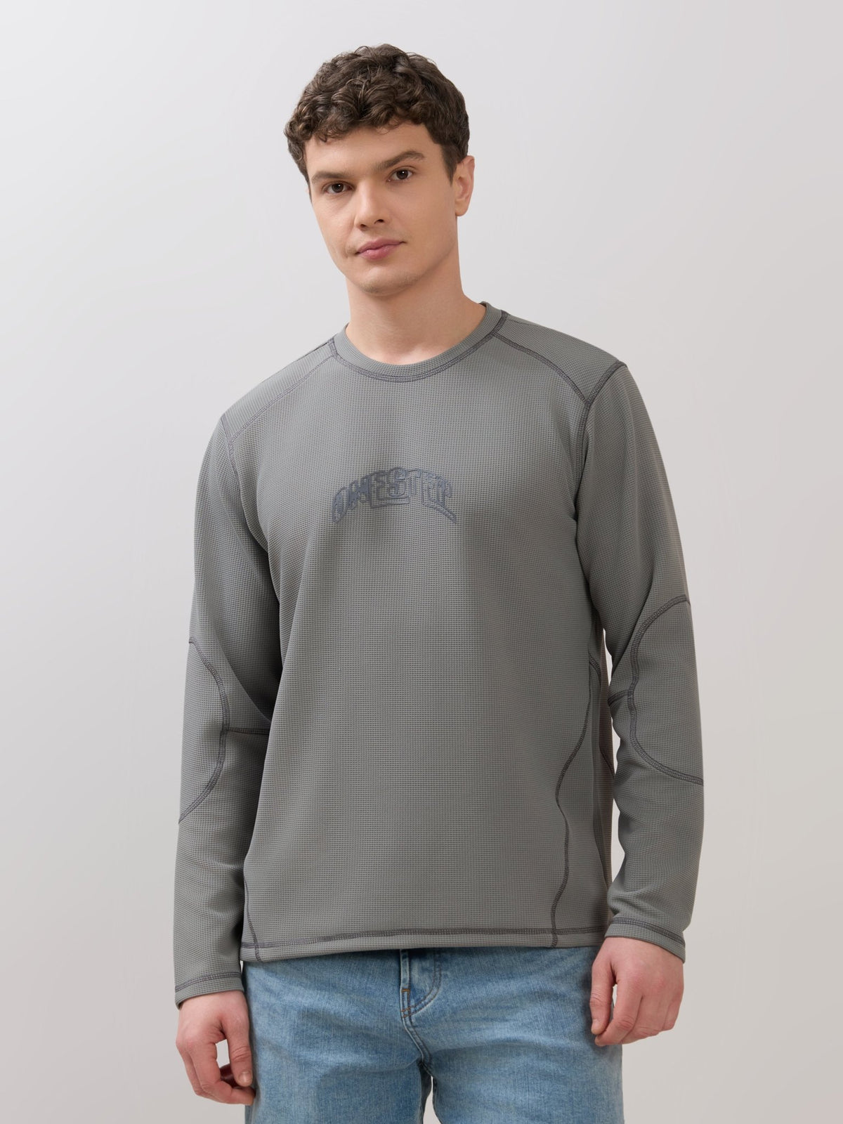 Kinoia - Onstep Printed Contrast-Stitch Relaxed Sweatshirt - Grey - Espanshe