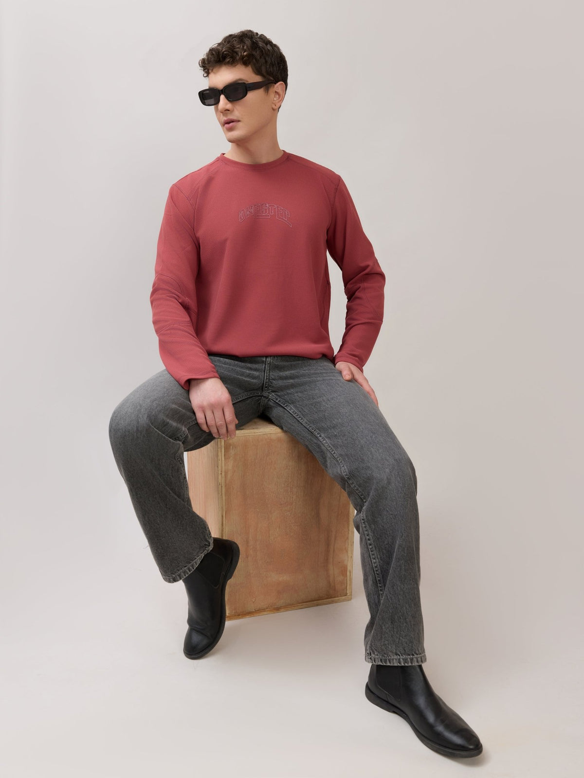 Kinoia - Onstep Printed Contrast-Stitch Relaxed Sweatshirt - Raspberry Rose - Espanshe