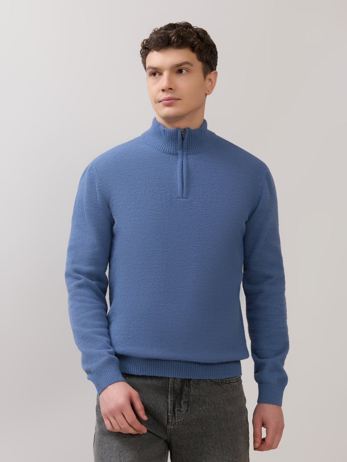 Zoro-2 - Regular Half-Zip High Neck Sweater - Blue - Espanshe