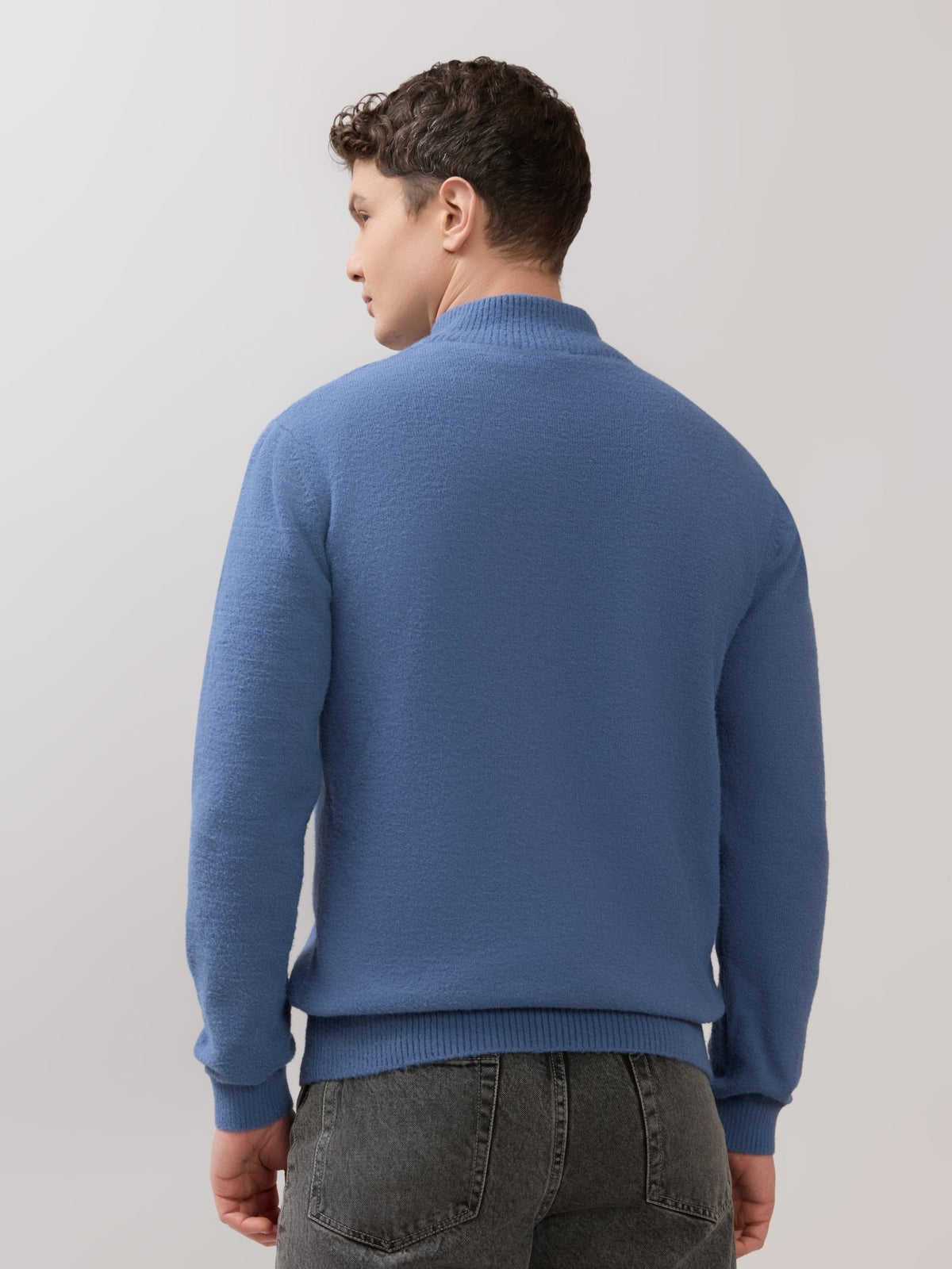 Zoro-2 - Regular Half-Zip High Neck Sweater - Blue - Espanshe
