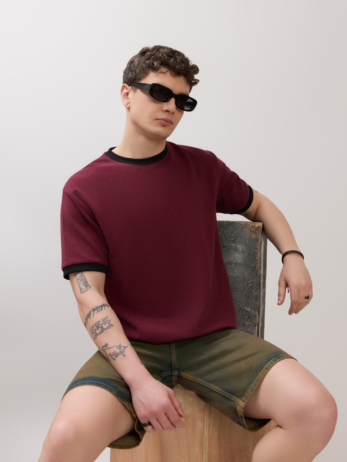Karoon - Slim Fit Round-Neck T-Shirt - Maroon - Espanshe