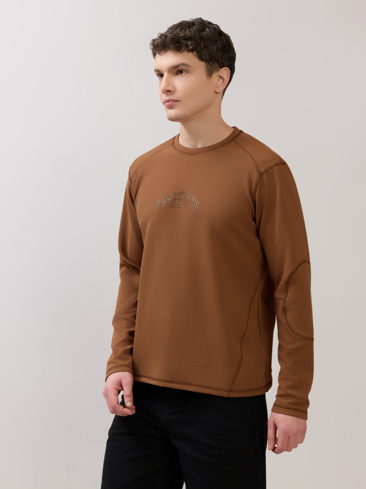 Kinoia - Onstep Printed Contrast-Stitch Relaxed Sweatshirt - Brown - Espanshe