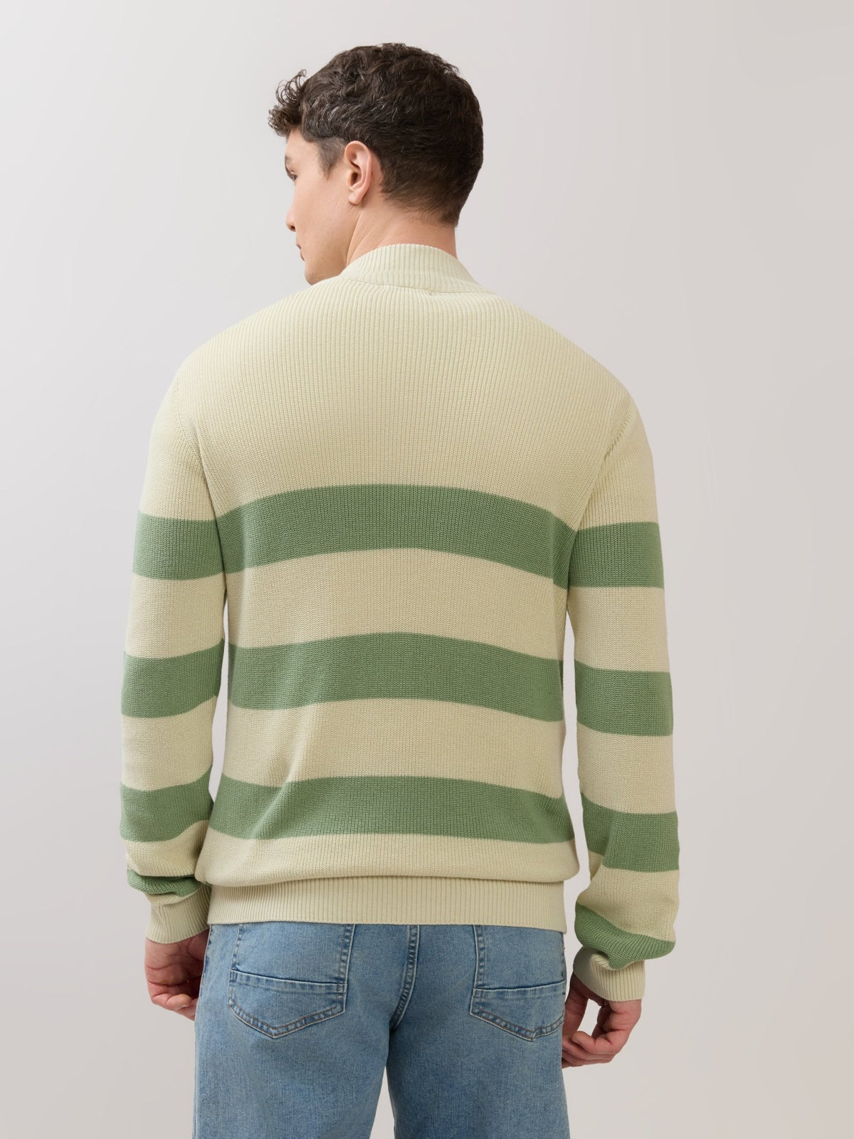 Zoro-1 - Regular Striped Half-Zip Sweater - Green - Espanshe