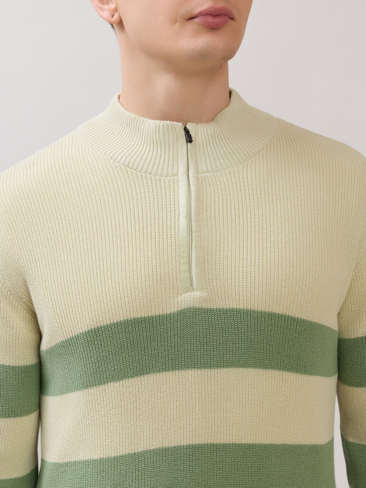 Zoro-1 - Regular Striped Half-Zip Sweater - Green - Espanshe