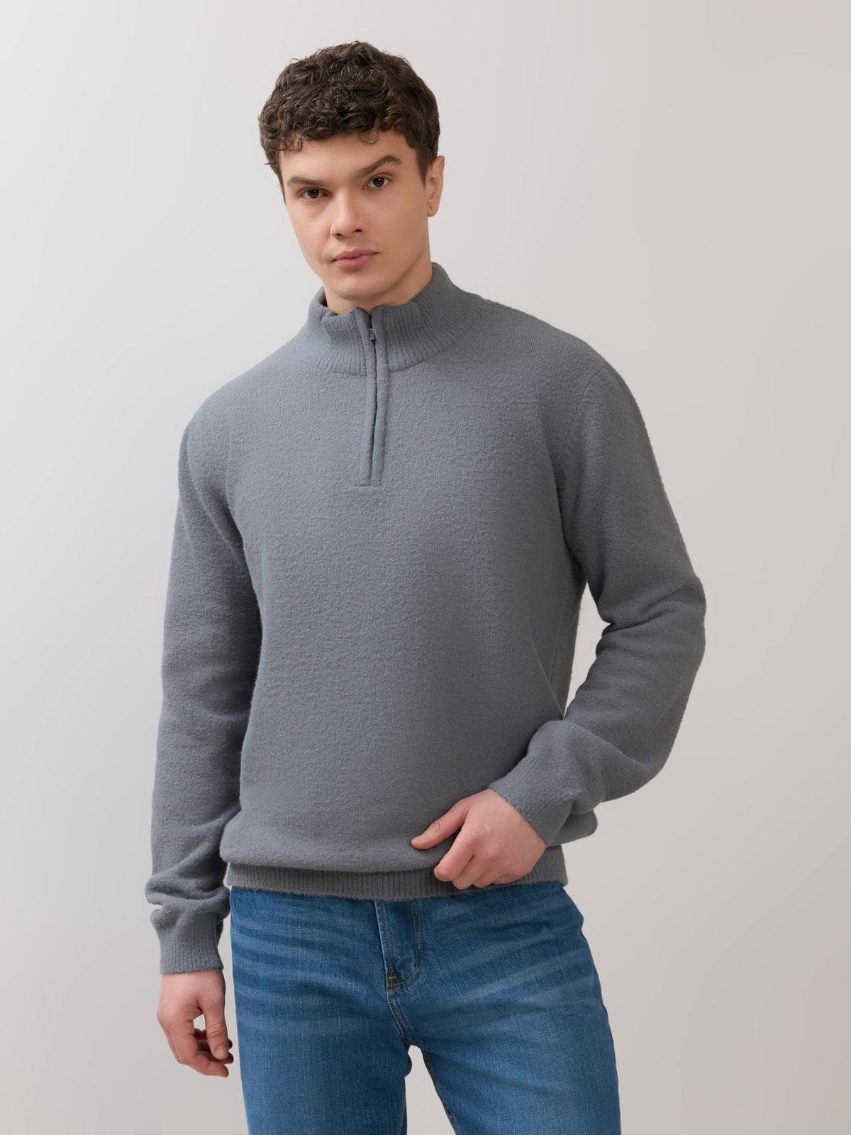 Zoro-2 - Regular Half-Zip High Neck Sweater - Grey - Espanshe