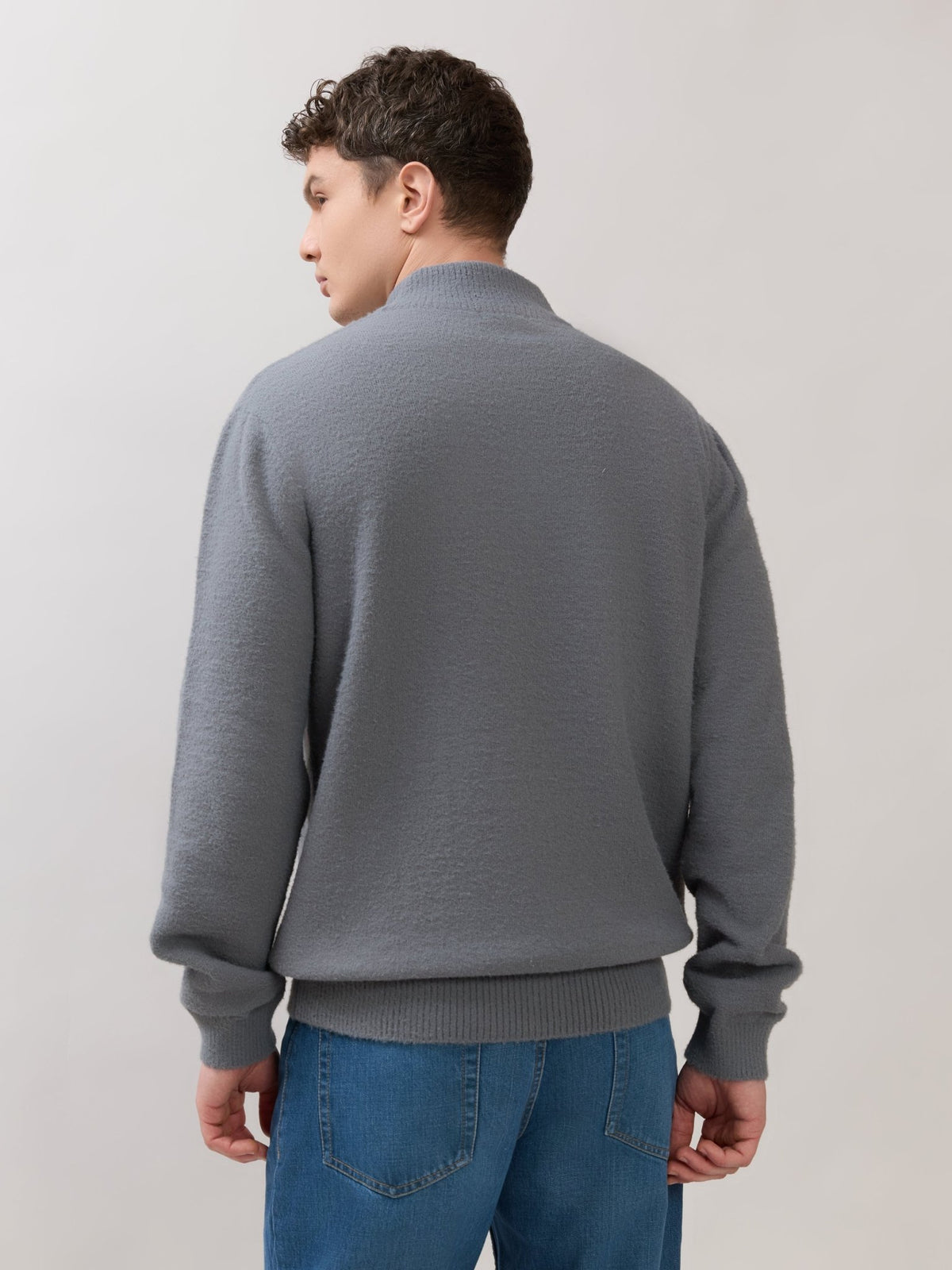 Zoro-2 - Regular Half-Zip High Neck Sweater - Grey - Espanshe