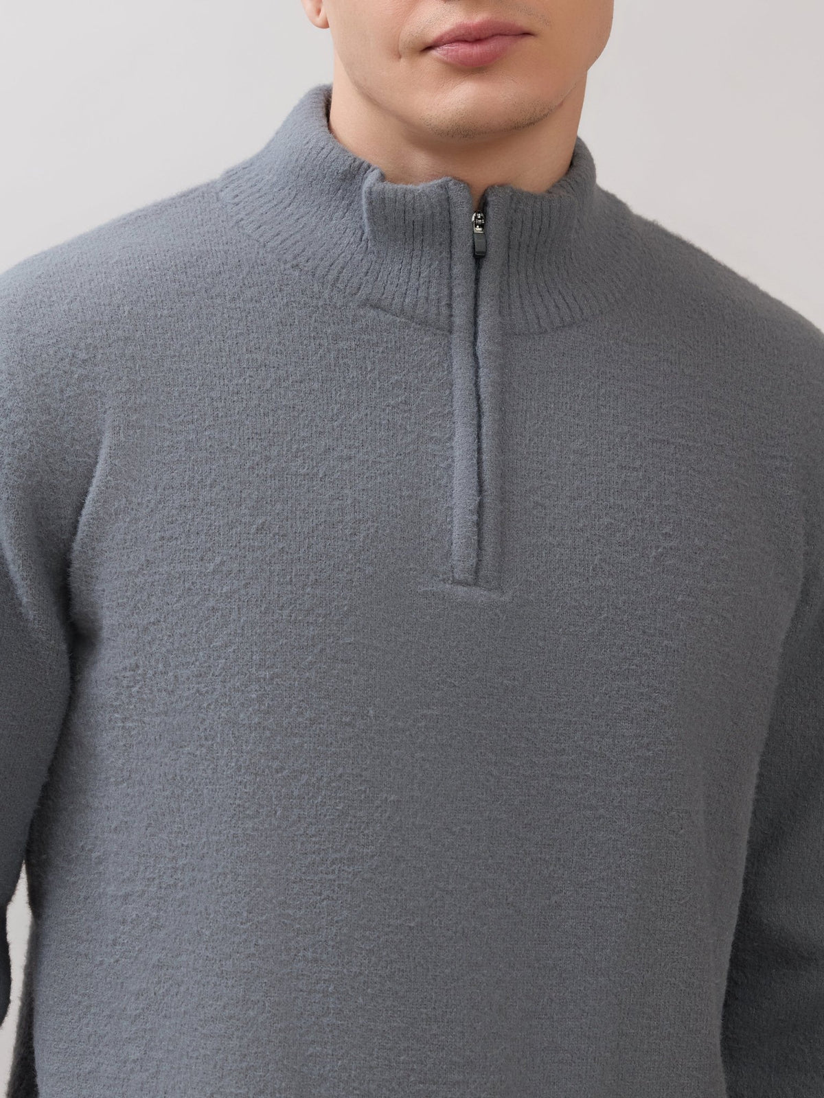 Zoro-2 - Regular Half-Zip High Neck Sweater - Grey - Espanshe