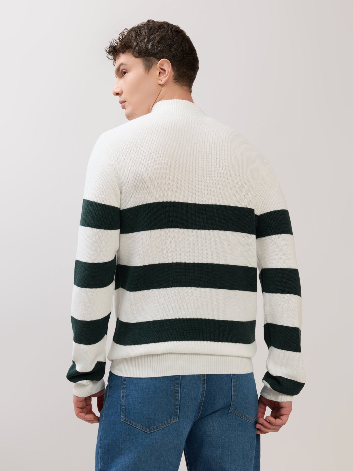 Zoro-1 - Regular Striped Half-Zip Sweater - White - Espanshe