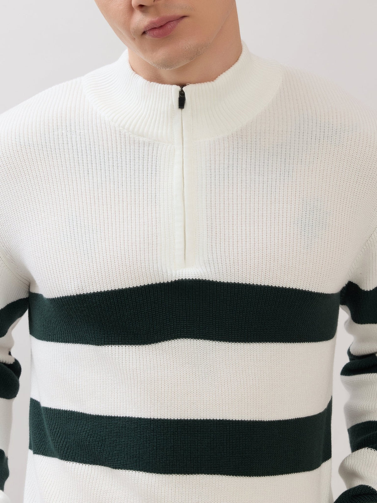 Zoro-1 - Regular Striped Half-Zip Sweater - White - Espanshe