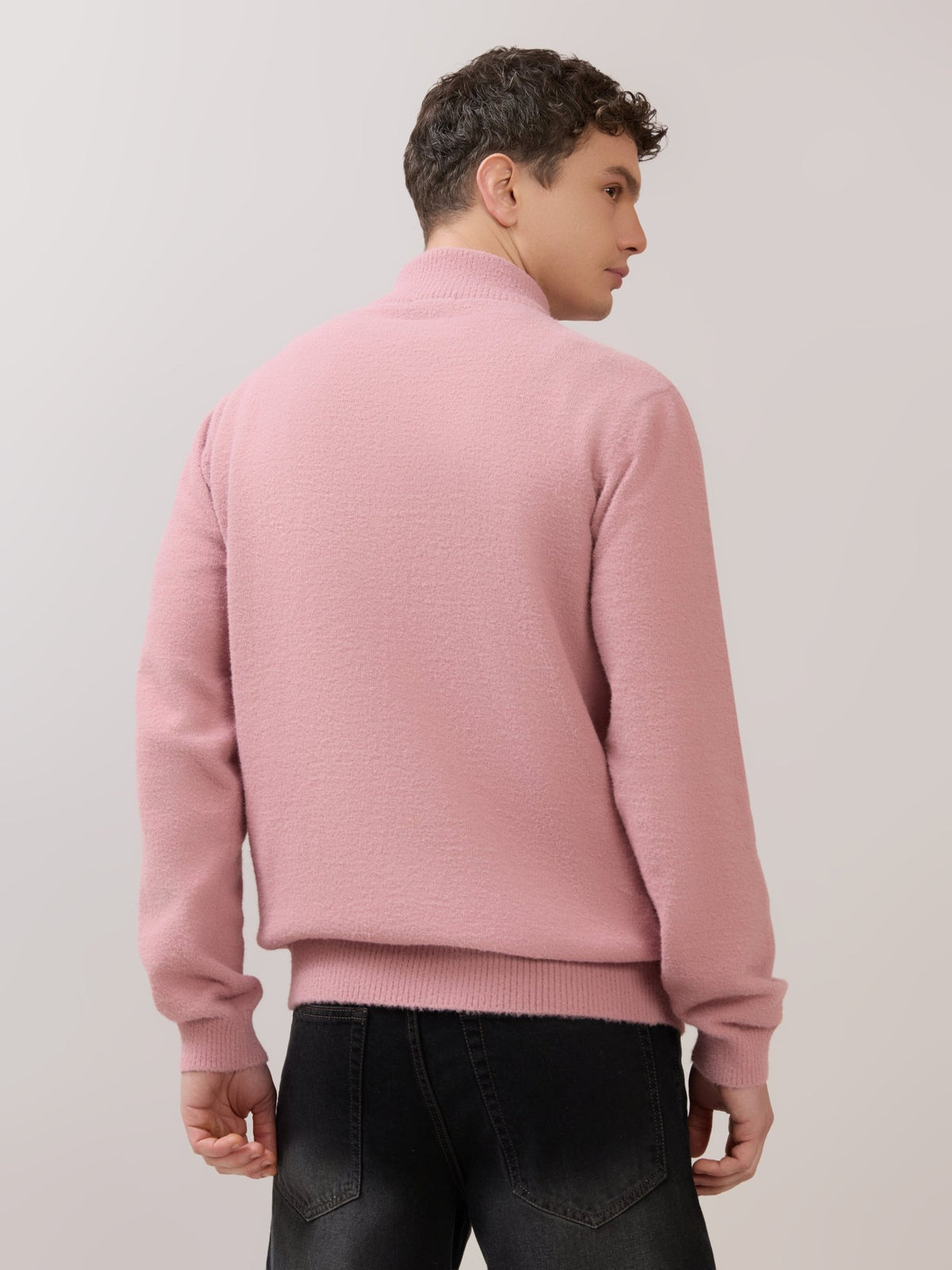 Zoro-2 - Regular Half-Zip High Neck Sweater - Pink - Espanshe
