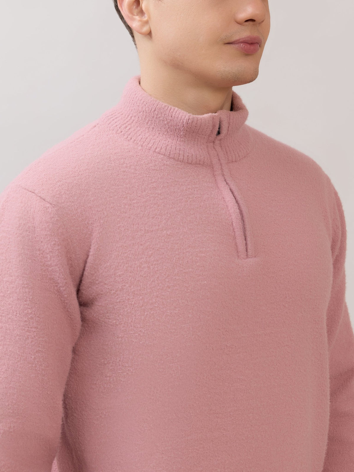 Zoro-2 - Regular Half-Zip High Neck Sweater - Pink - Espanshe