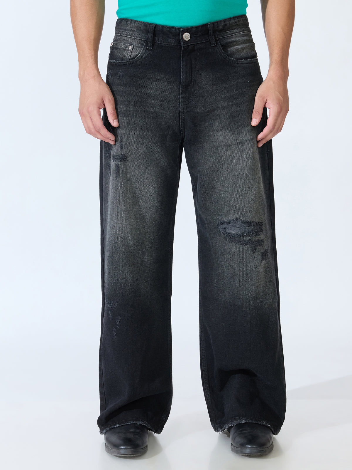 Orali - Baggy Distressed Jeans - Black Shade