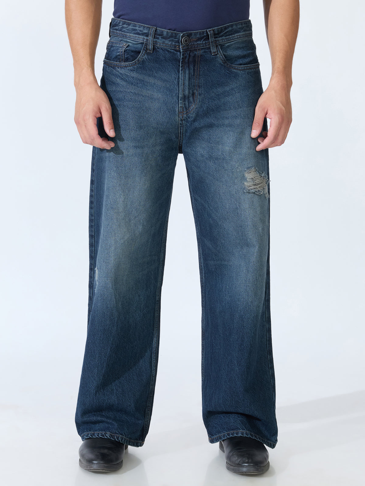 Orali - Baggy Distressed Jeans - Blue Shade