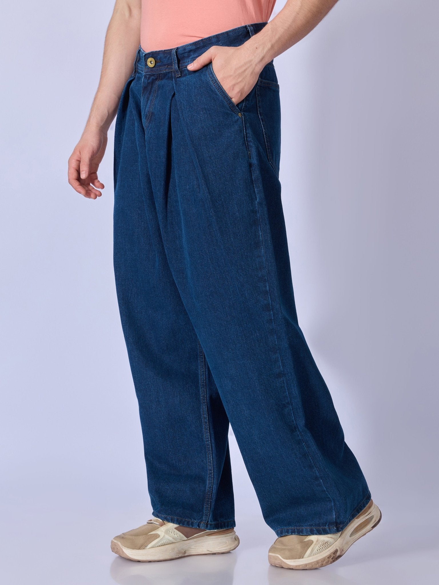 Quro - Baggy Pleated Jeans - MS Blue - Espanshe