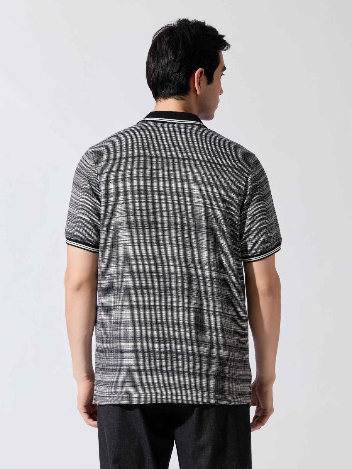Rusel - Black Striped Half Zip Regular Polo T-Shirt - Espanshe