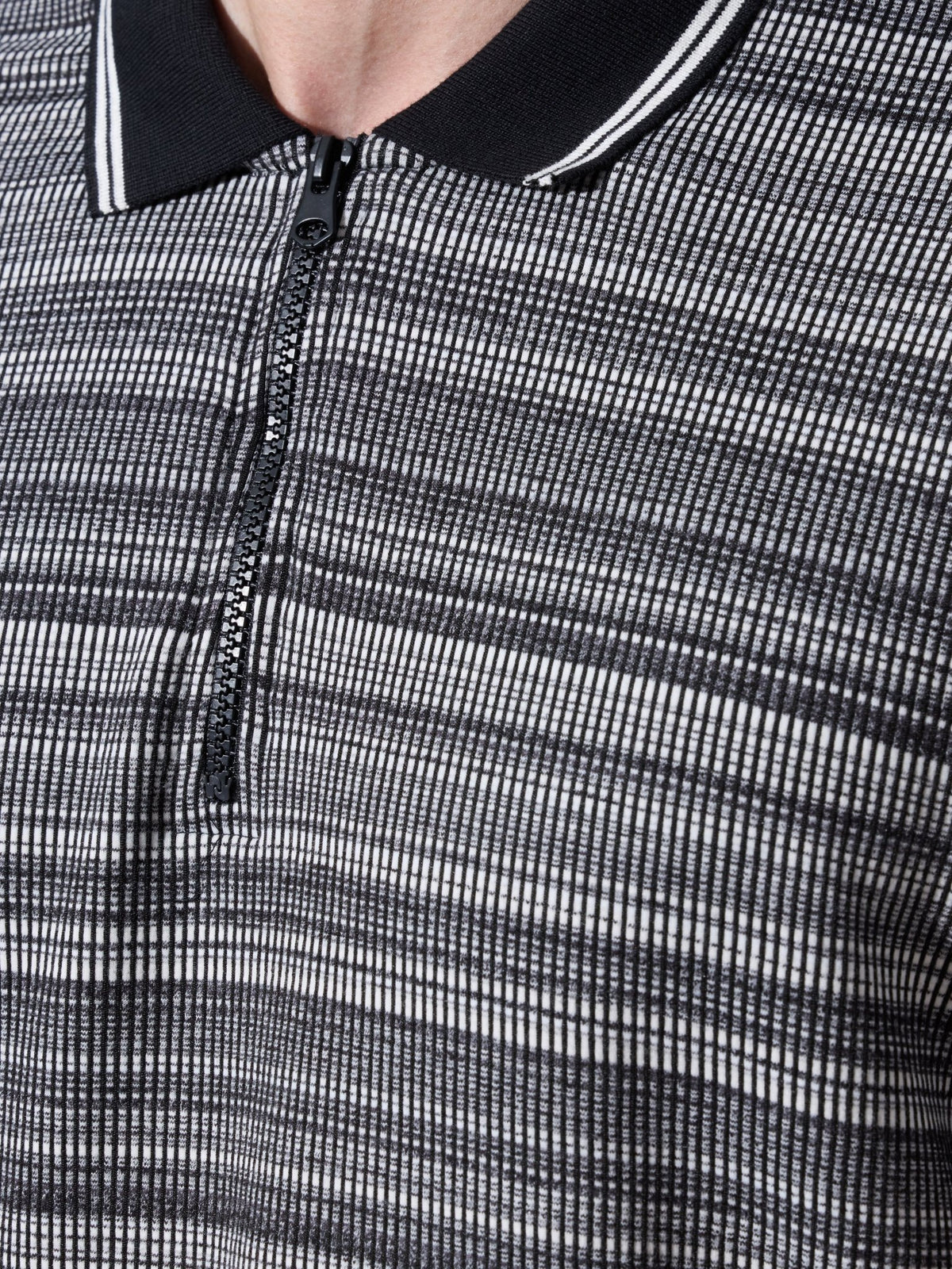 Rusel - Black Striped Half Zip Regular Polo T-Shirt - Espanshe