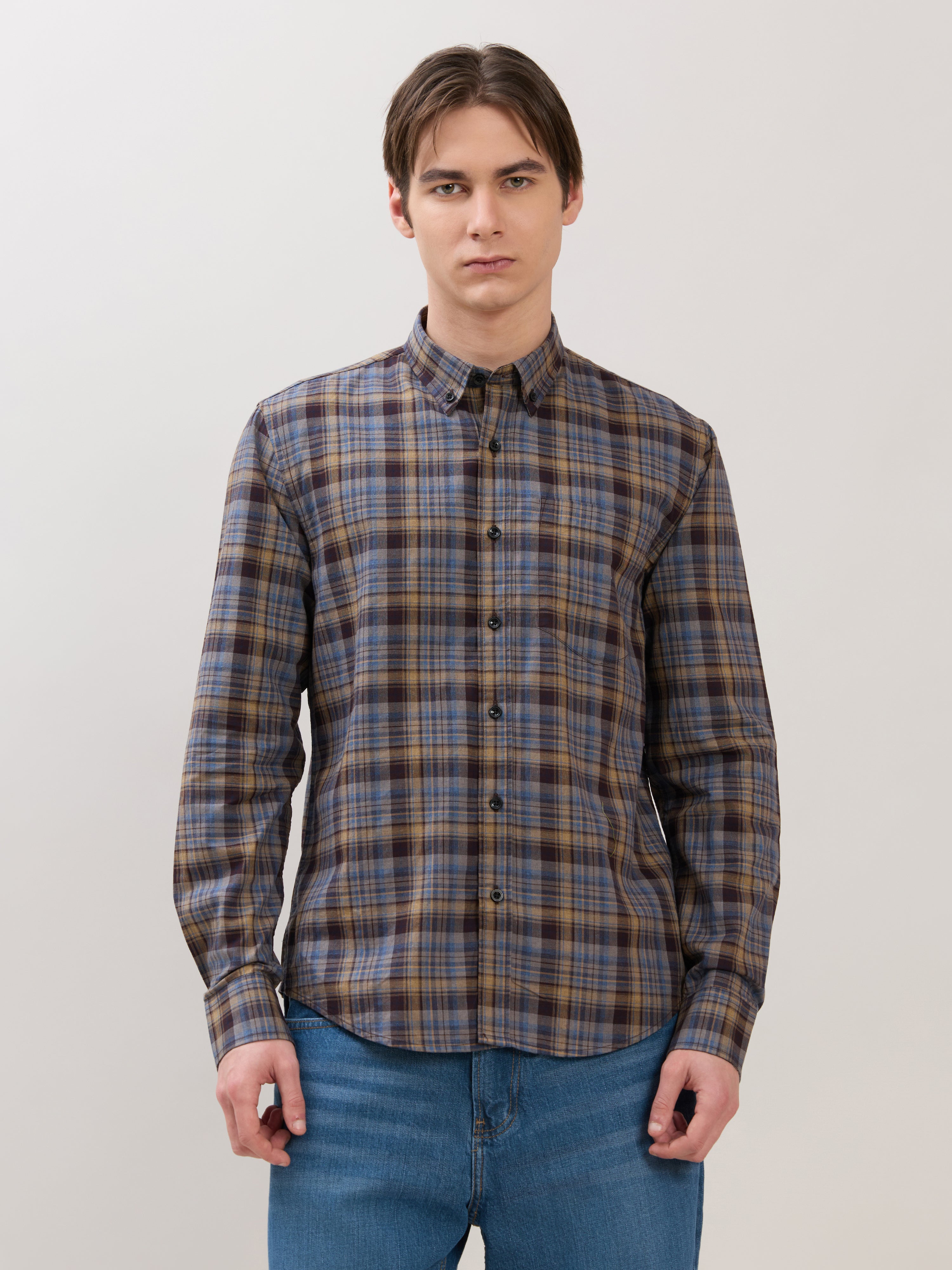 men's Melange Checks Shirt in lavender blue