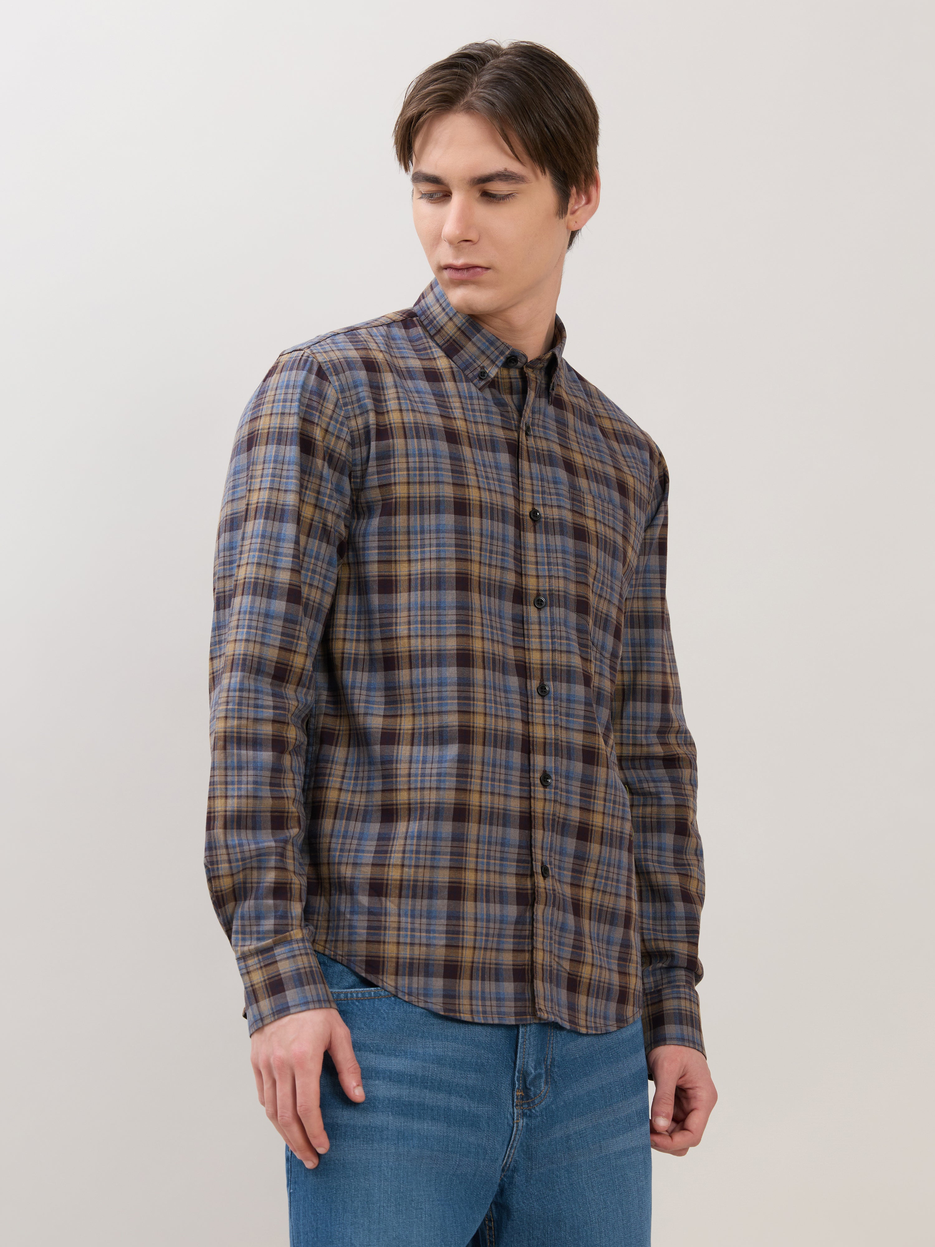 men's Melange Checks Shirt in lavender blue