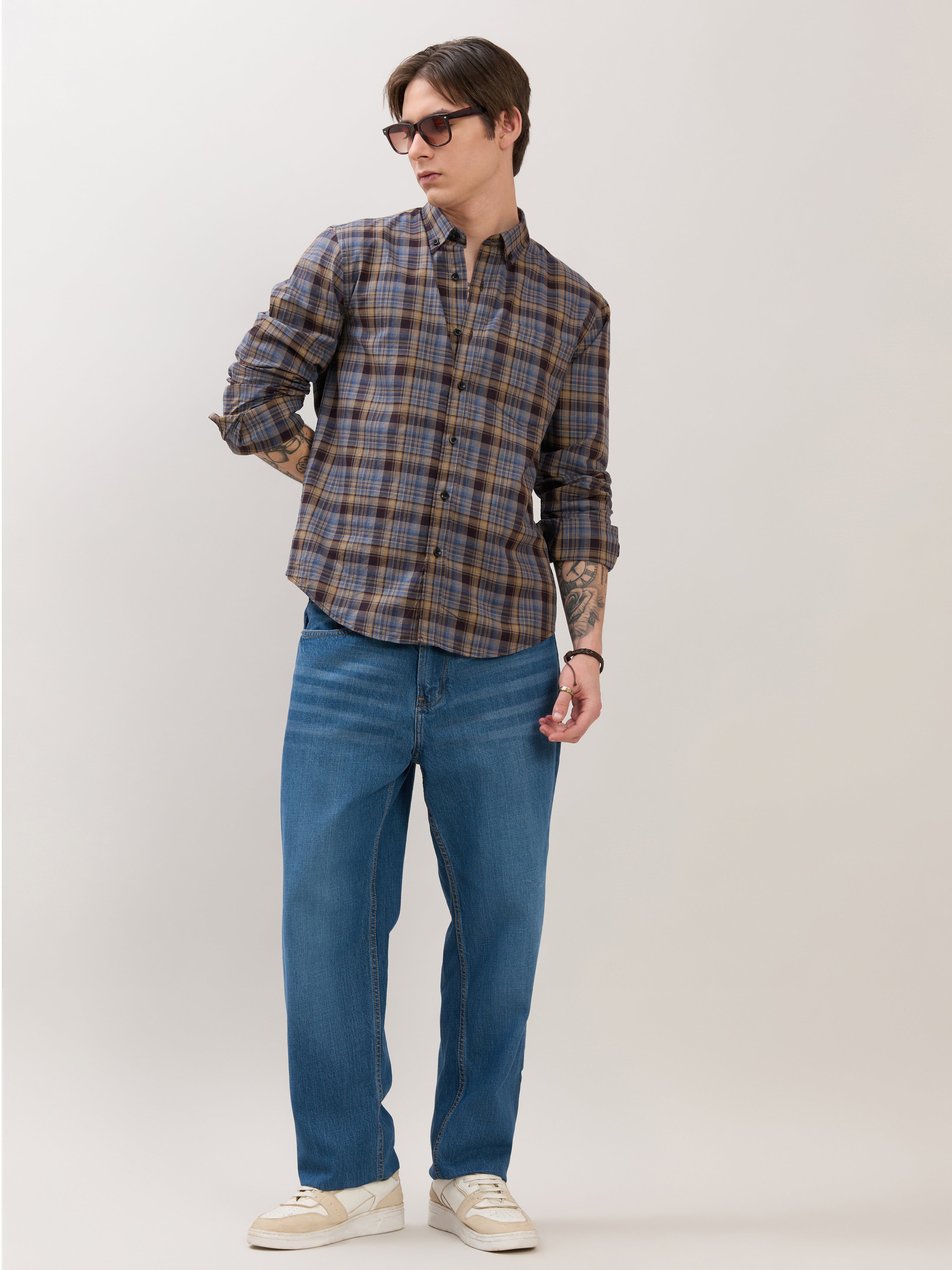 men's Melange Checks Shirt in lavender blue