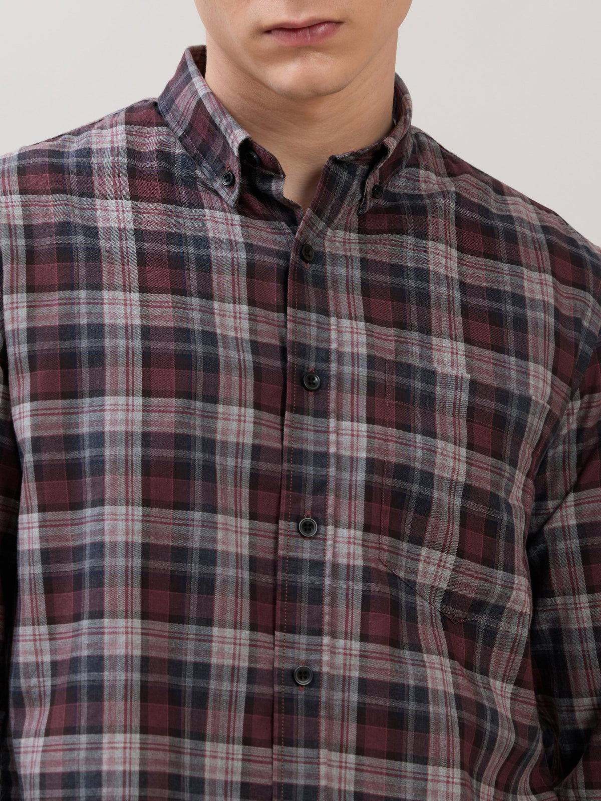 Sanana - Melange Checks Shirt - Maroon - Espanshe