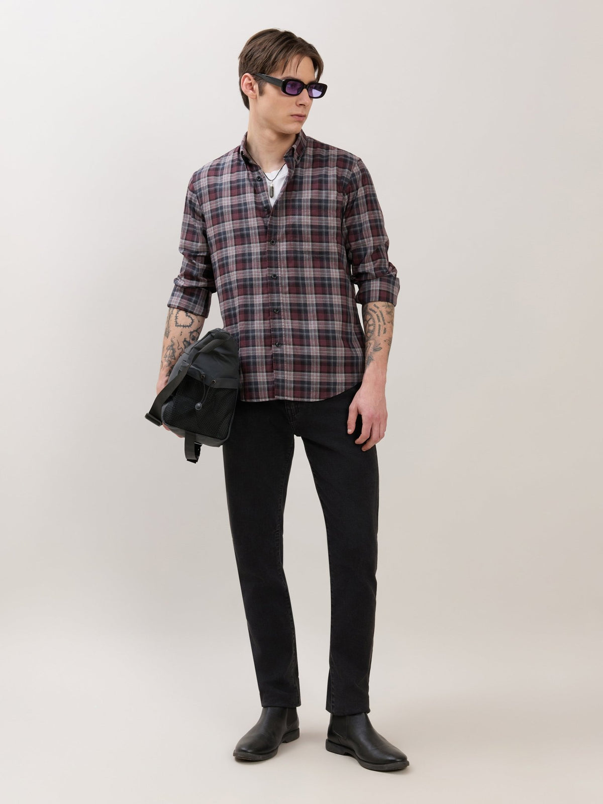 Sanana - Melange Checks Shirt - Maroon - Espanshe