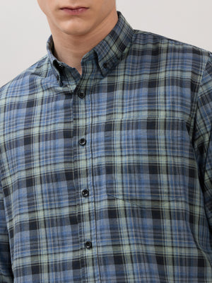 men's Melange Checks Shirt in blue