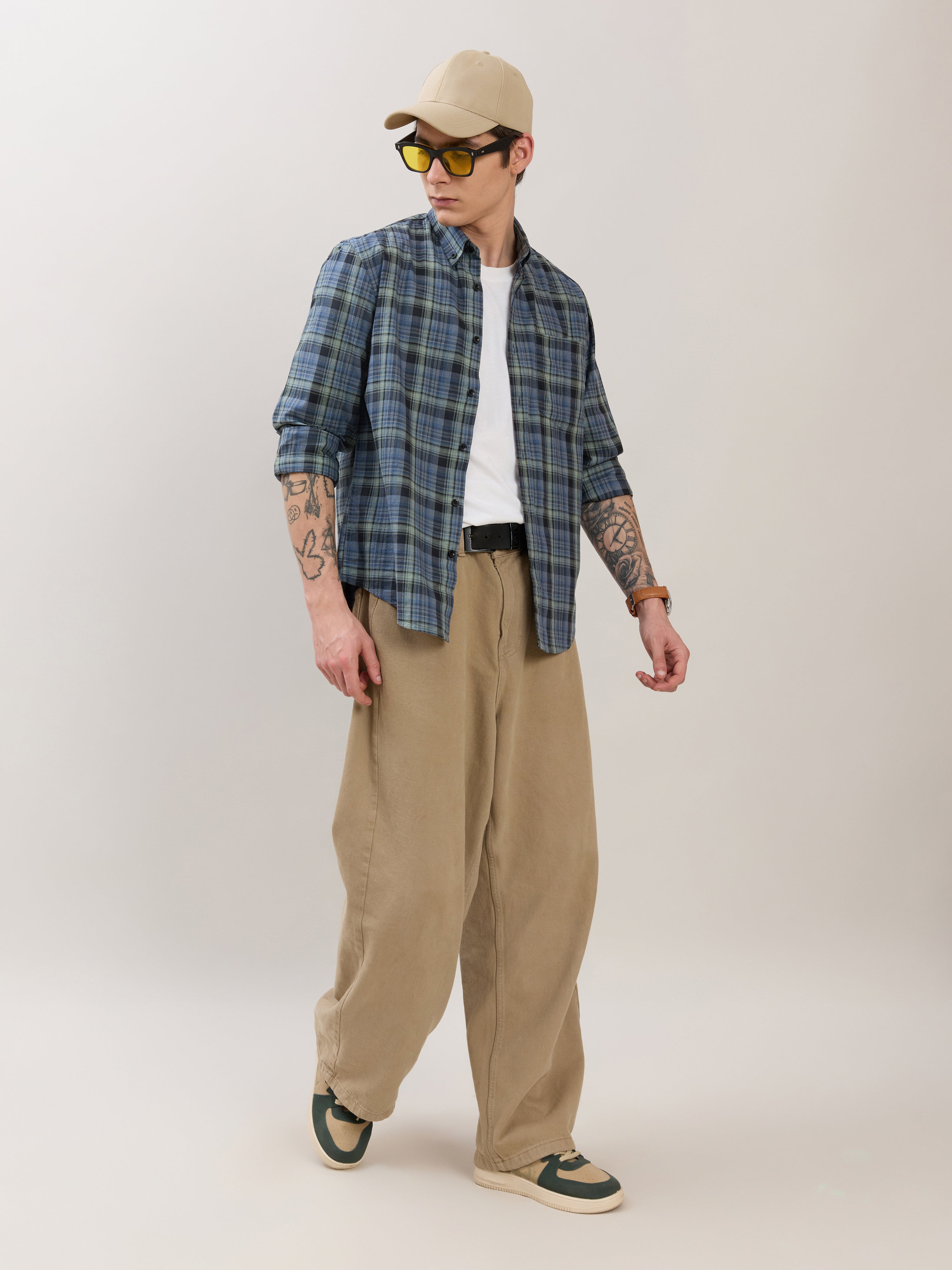 men's Melange Checks Shirt in blue