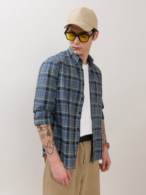 men's Melange Checks Shirt in blue