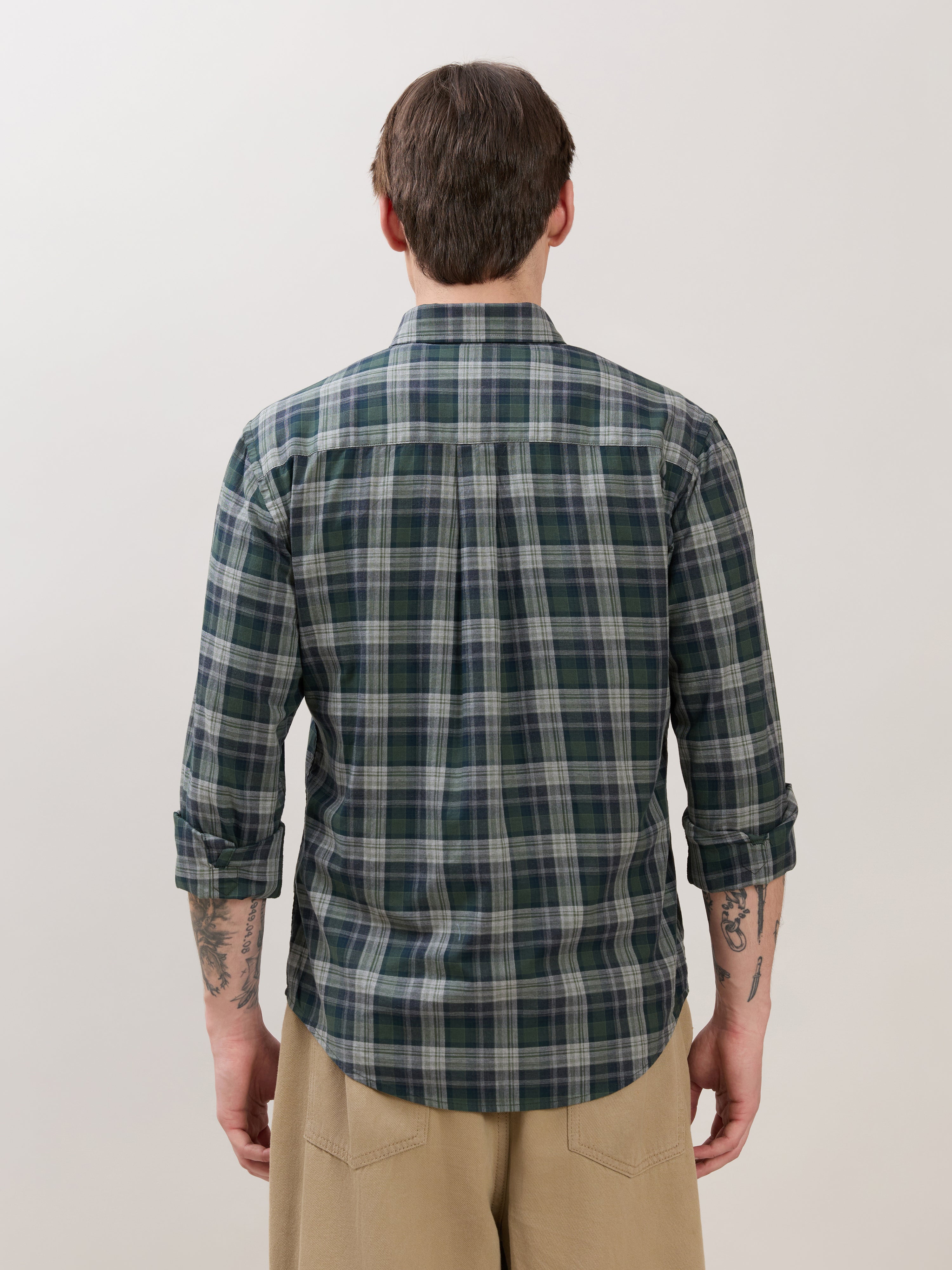 men's Melange Checks Shirt in Green