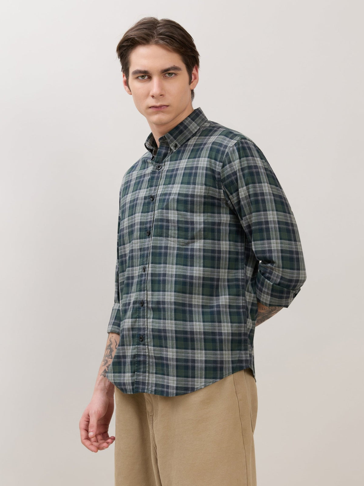 Sanana - Melange Checks Shirt - Green - Espanshe