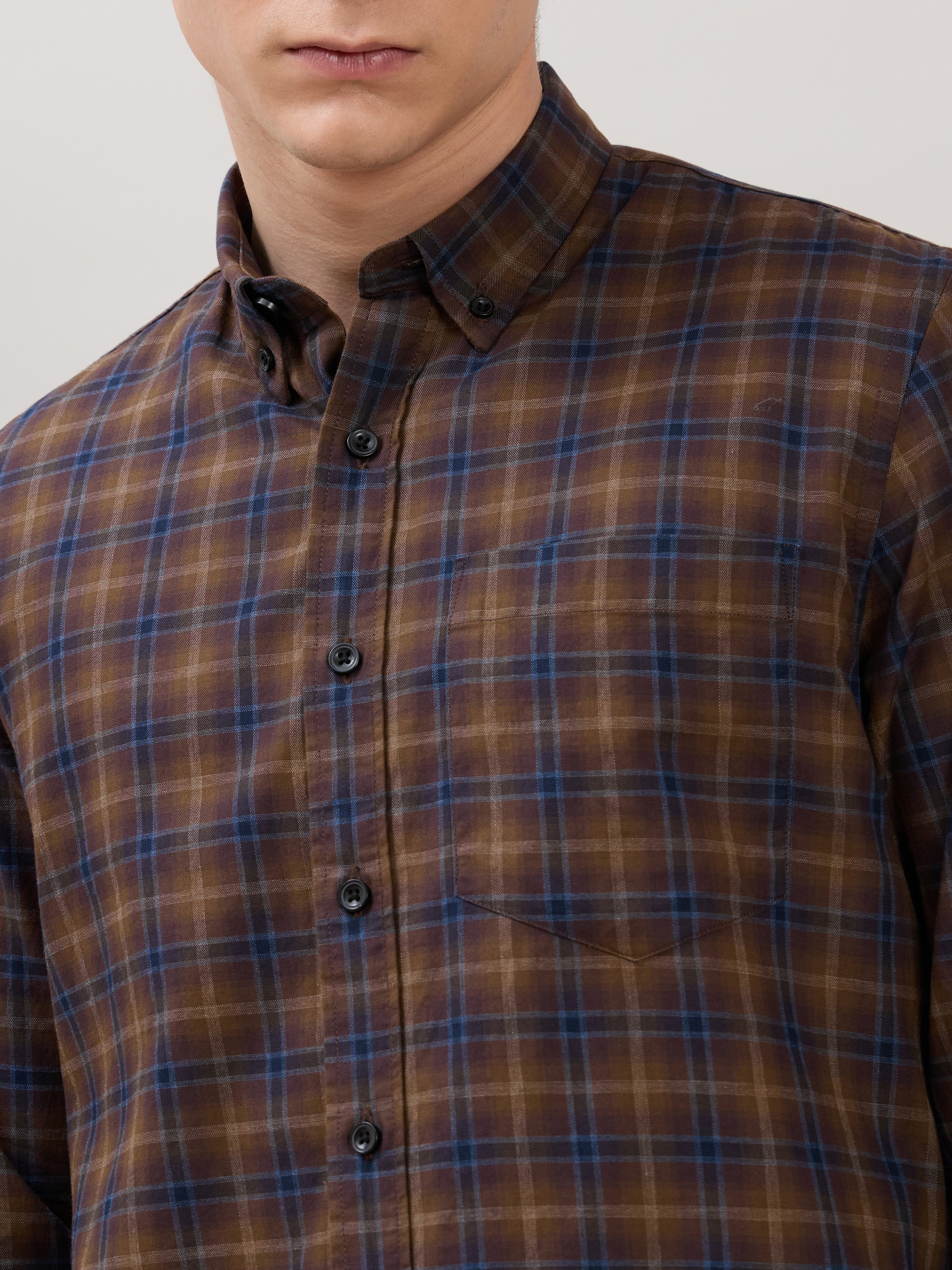 men's Melange Checks Shirt in brown