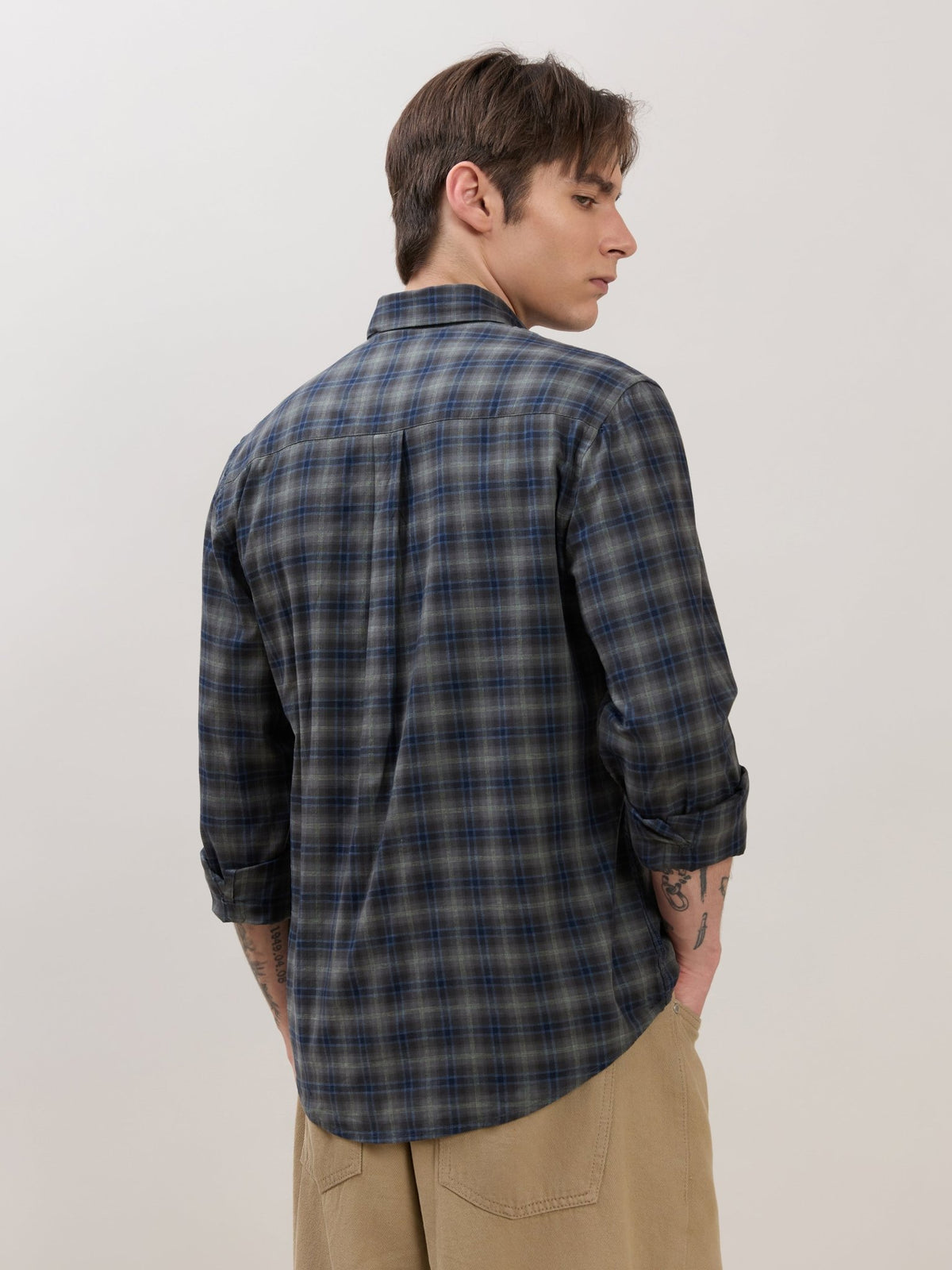 Sanana - Melange Checks Shirt - Grey - Espanshe