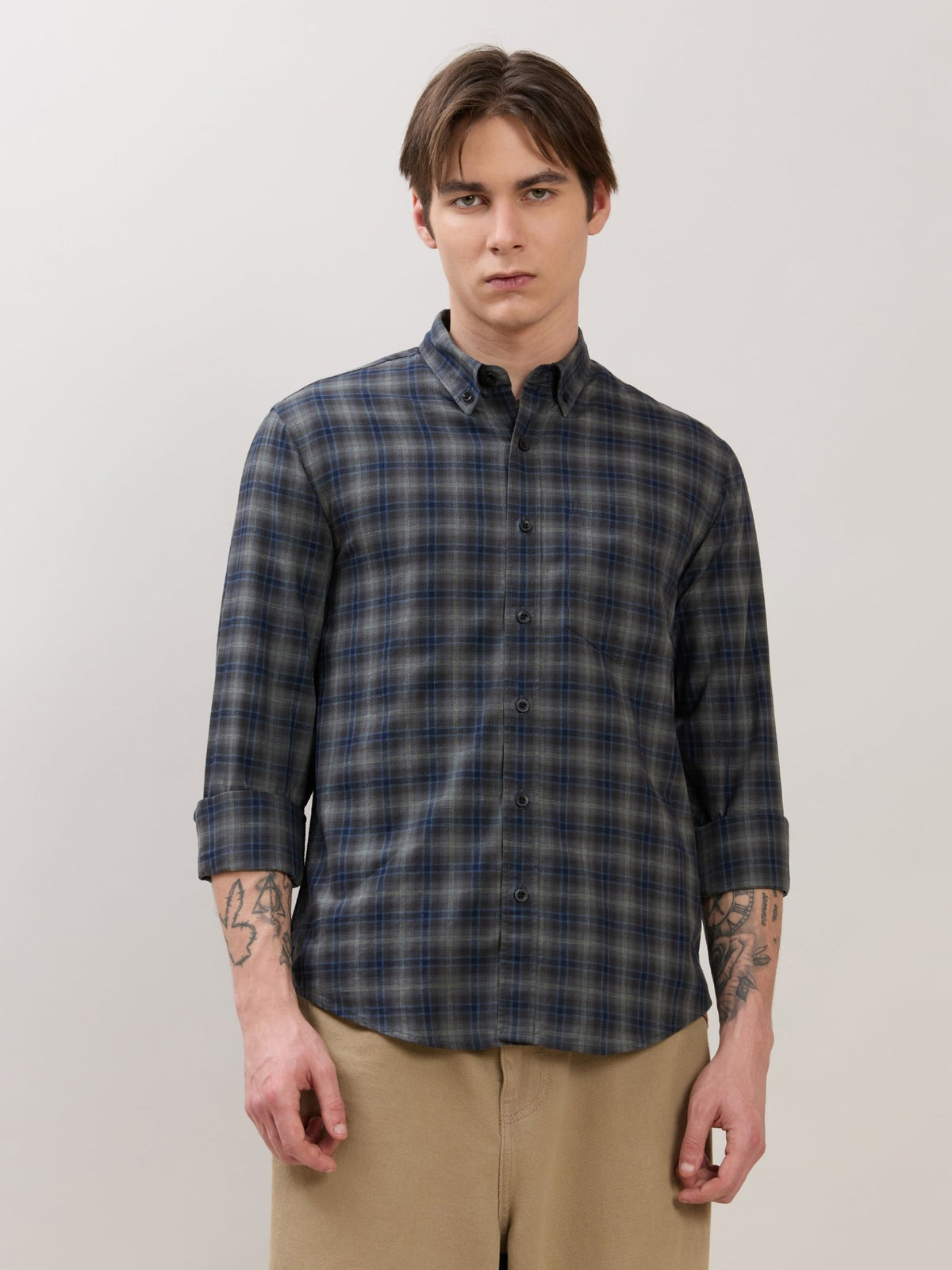 Sanana - Melange Checks Shirt - Grey - Espanshe