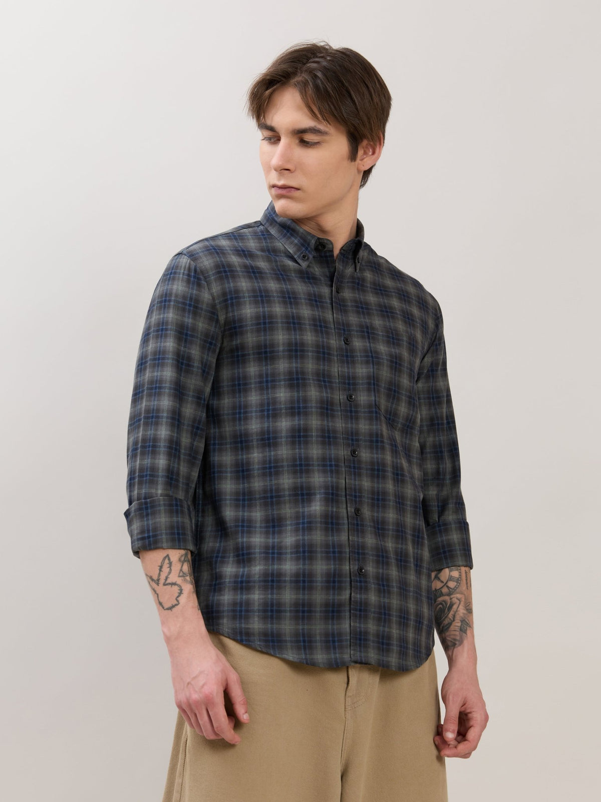Sanana - Melange Checks Shirt - Grey - Espanshe