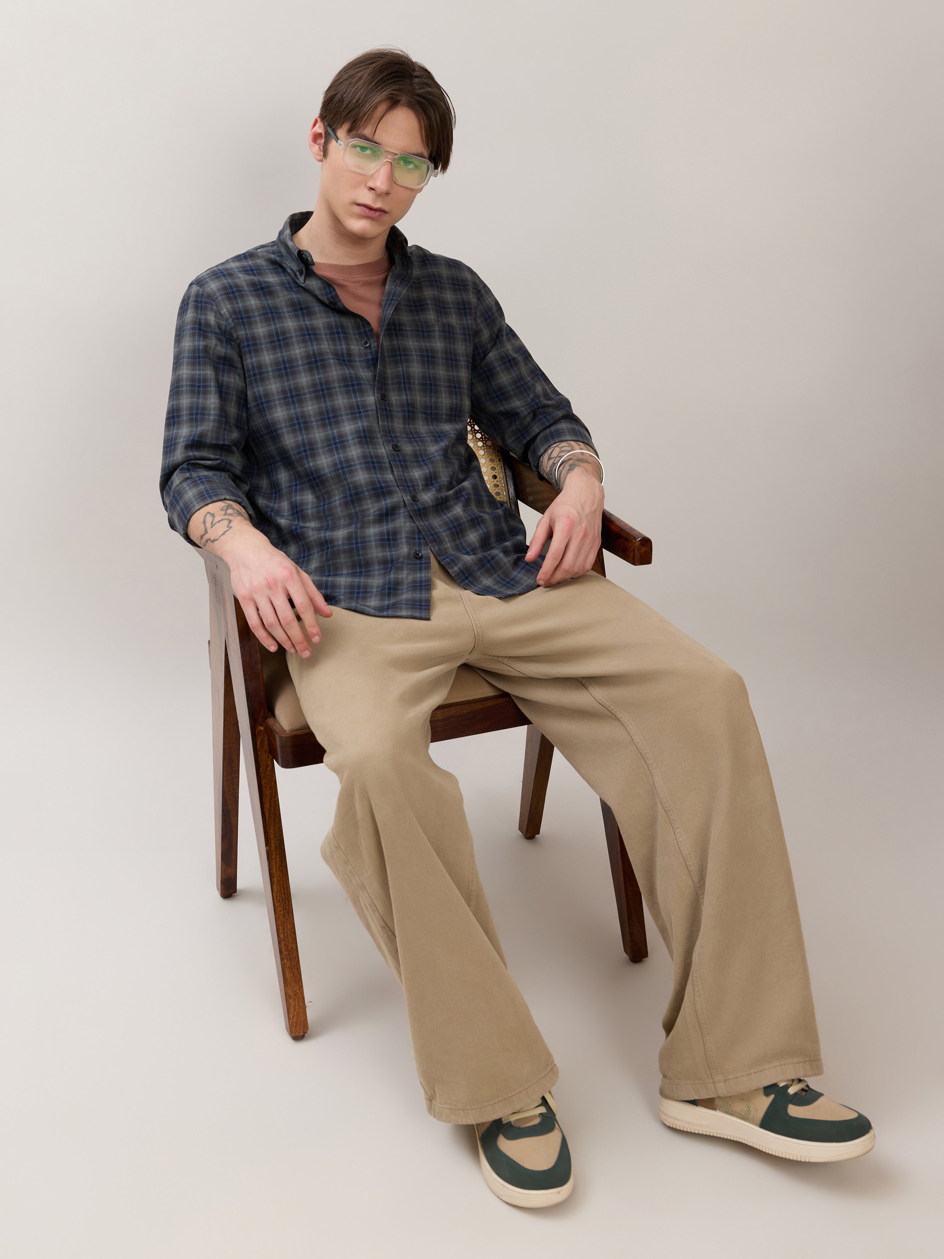 Sanana - Melange Checks Shirt - Grey