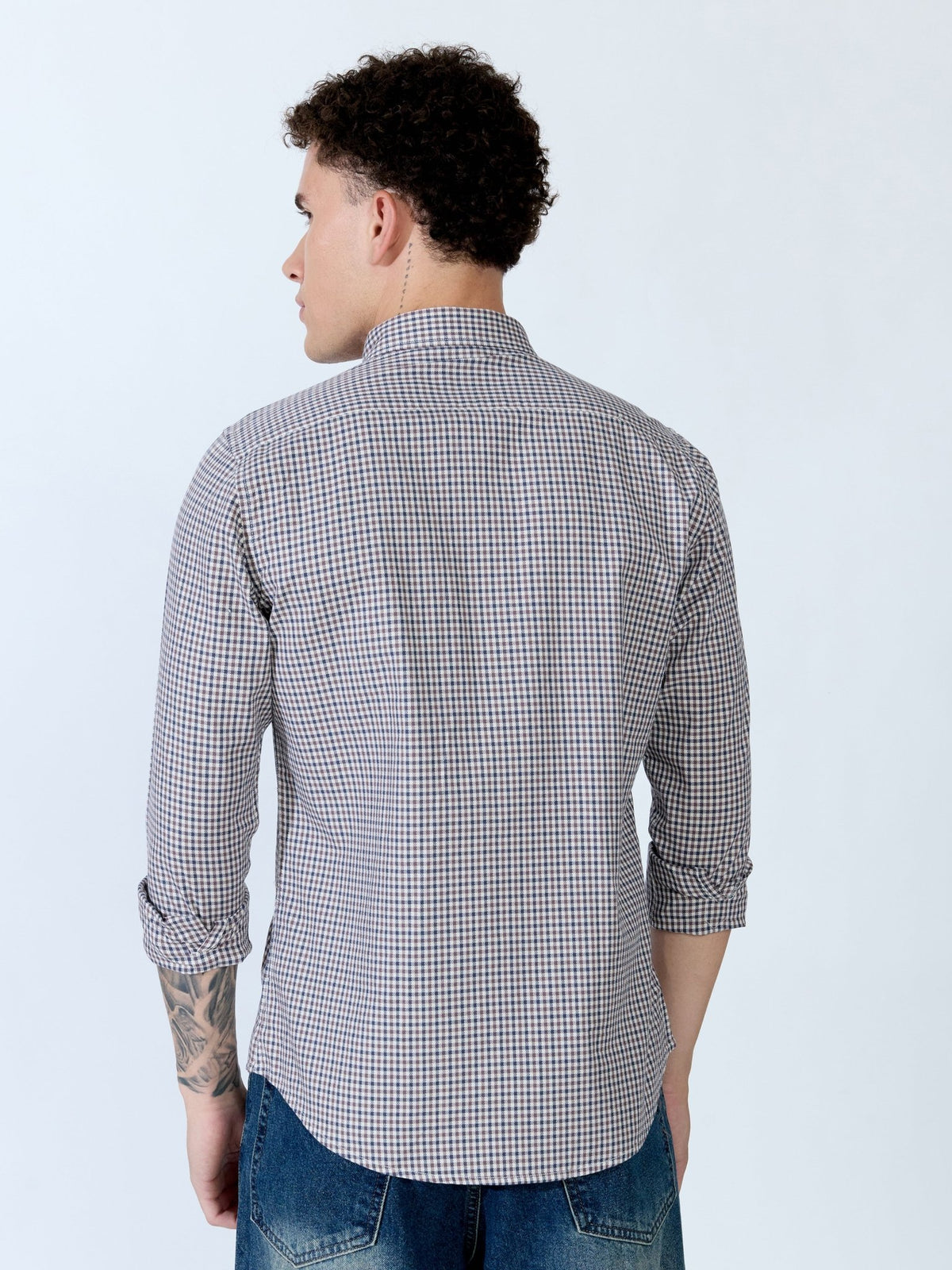 Saran - Turkish Fit Mini Checks Shirt - Brown - Espanshe